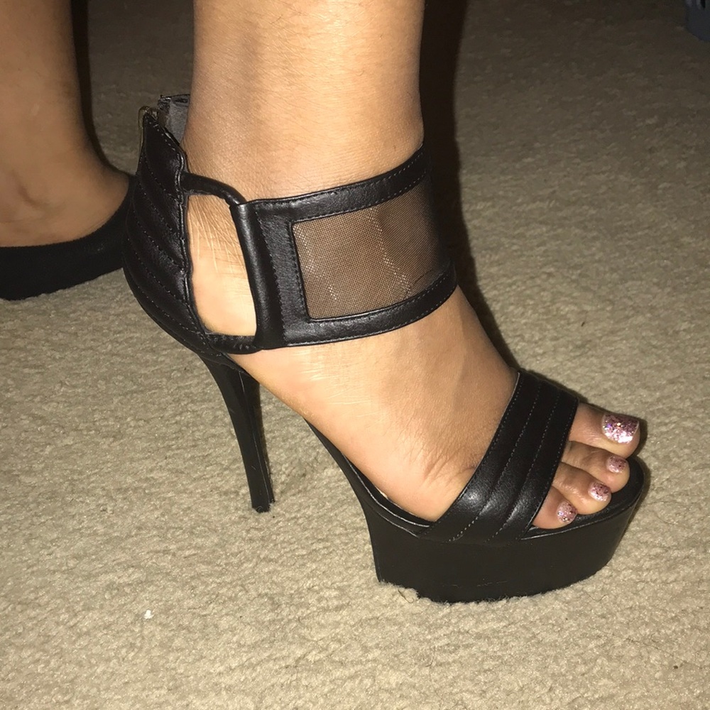 Bebe Large strap platform sandal heels
